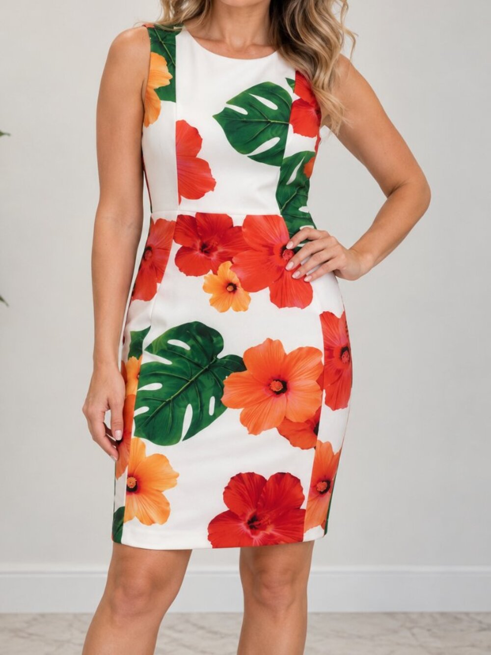 Calvin Klein Floral Tropical Hibiscus Sheath Dress 4